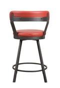 Metal Base 24 Inch Counter Height Chairs Set Of 2Pc Red Seat 360 Degree Swivel Faux Leather Upholstered Dining Room Furniture Red Dining Room Casual Metal