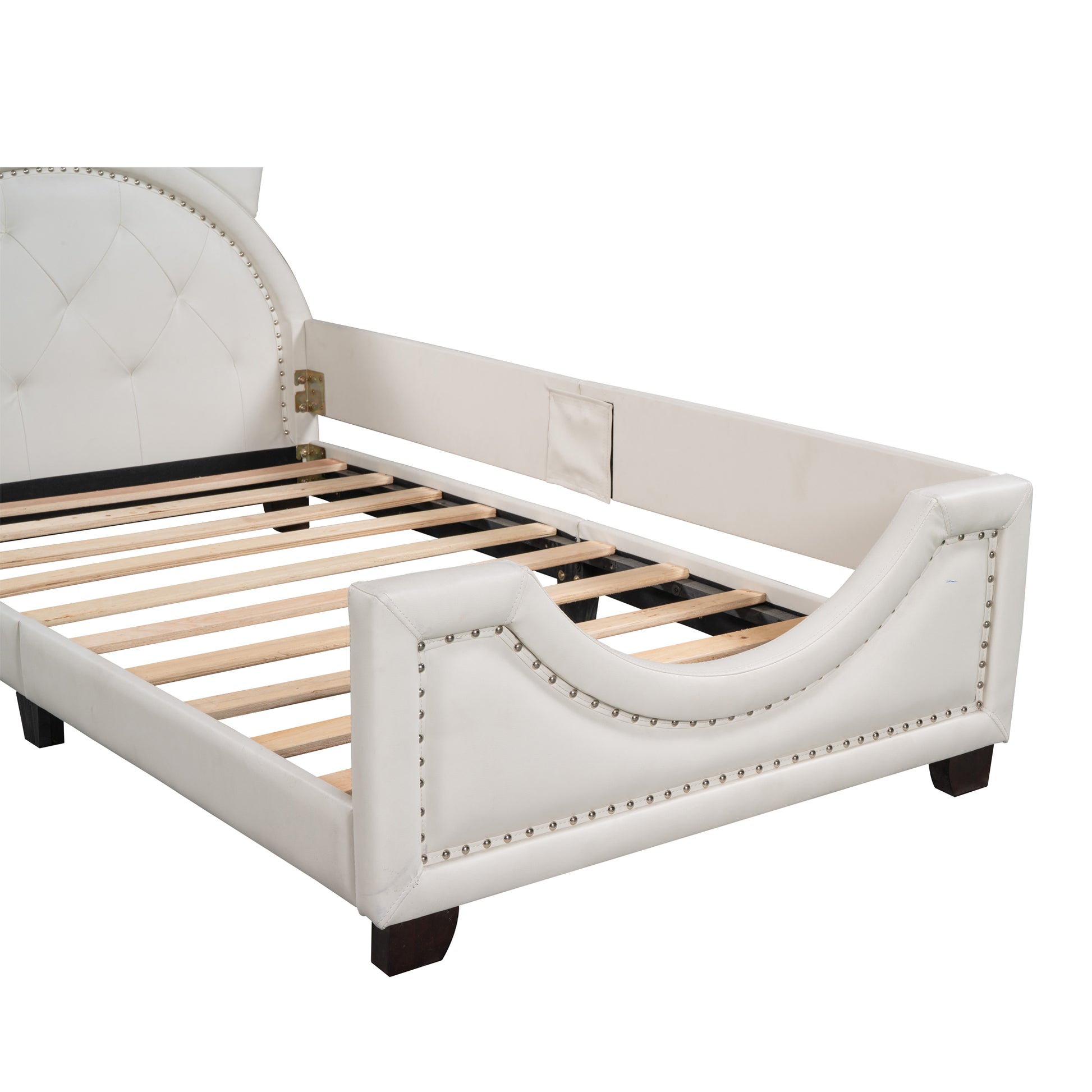 Twin Size Upholstered Daybed With Carton Ears Shaped Headboard, White White Pu Leather