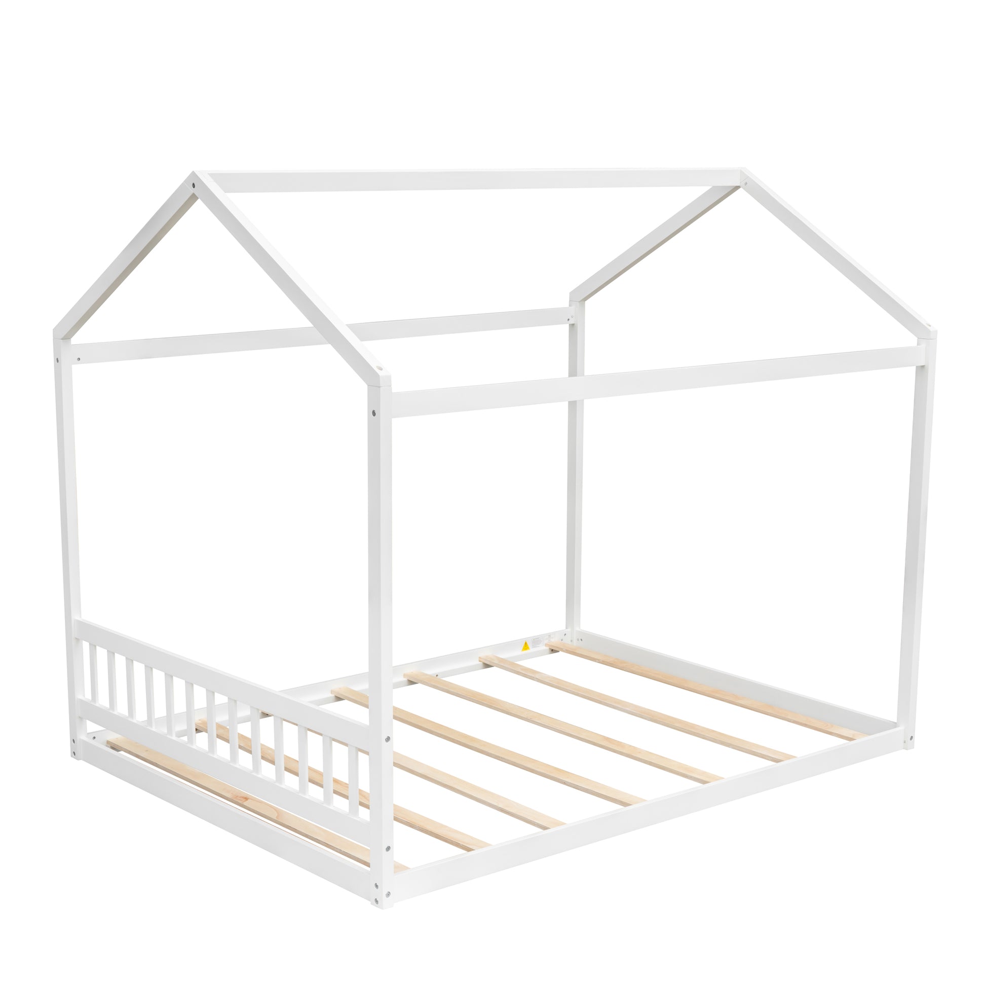 Queen Size Wooden House Bed With Headboard,White White Pine