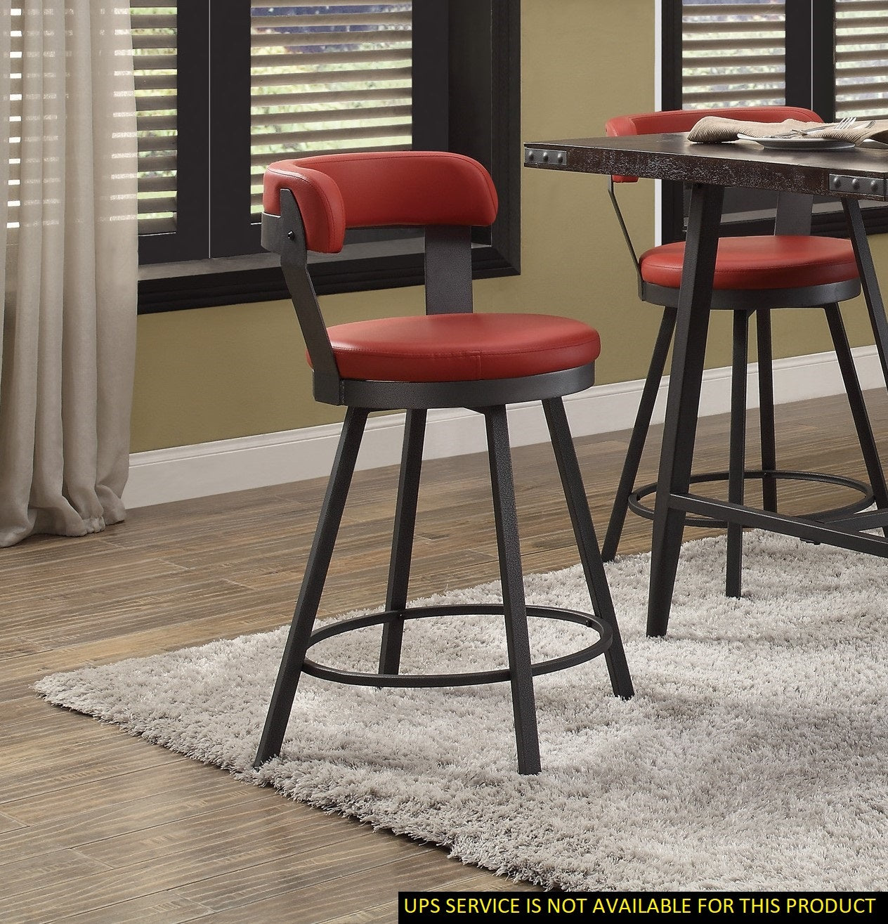 Metal Base 24 Inch Counter Height Chairs Set Of 2Pc Red Seat 360 Degree Swivel Faux Leather Upholstered Dining Room Furniture Red Dining Room Casual Metal