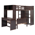 Twin Size Loft Bed With A Stand Alone Bed, Shelves,Desk,And Wardrobe Espresso Espresso Solid Wood