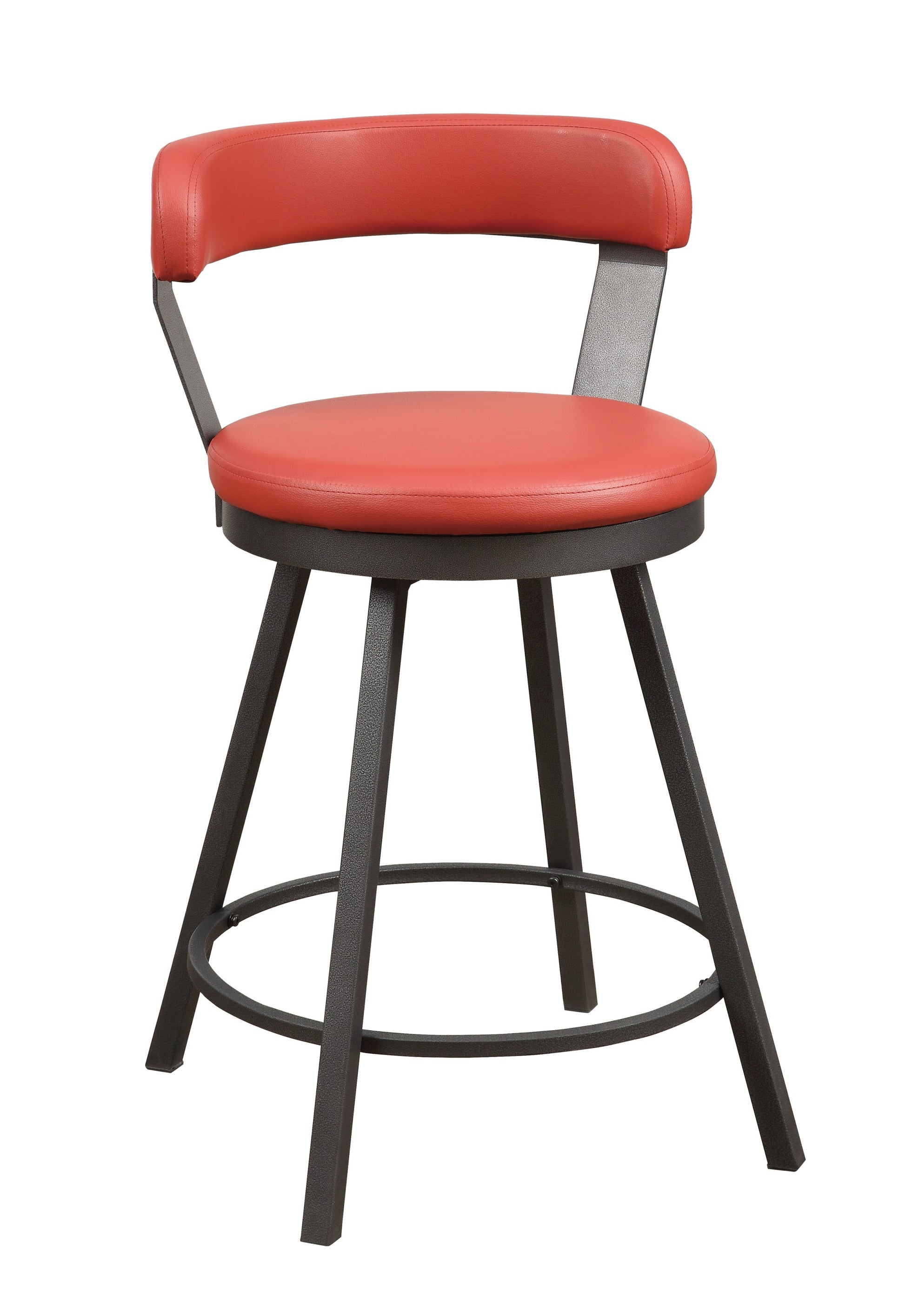 Metal Base 24 Inch Counter Height Chairs Set Of 2Pc Red Seat 360 Degree Swivel Faux Leather Upholstered Dining Room Furniture Red Dining Room Casual Metal