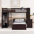 Twin Size Loft Bed With A Stand Alone Bed, Shelves,Desk,And Wardrobe Espresso Espresso Solid Wood