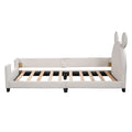 Twin Size Upholstered Daybed With Carton Ears Shaped Headboard, White White Pu Leather