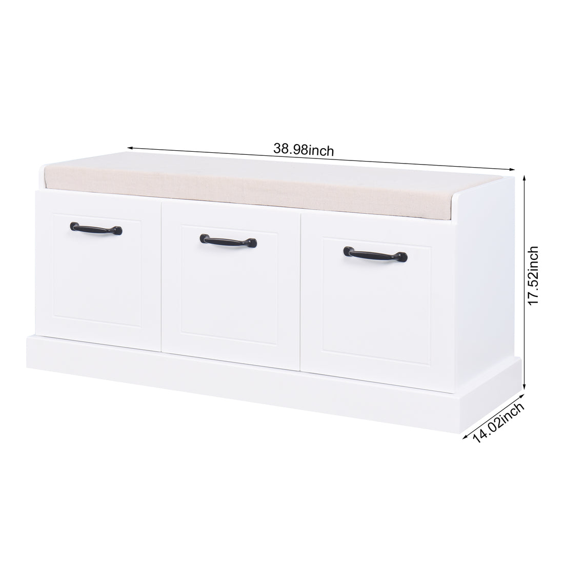 Wooden Entryway Shoe Cabinet Living Room Storage Bench With White Cushion White Mdf