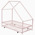 Metal House Bed With Trundle, Twin Size House Bed Pink Pink Metal