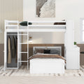 Twin Size Loft Bed With A Stand Alone Bed, Shelves,Desk,And Wardrobe White White Solid Wood