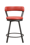 Metal Base 24 Inch Counter Height Chairs Set Of 2Pc Red Seat 360 Degree Swivel Faux Leather Upholstered Dining Room Furniture Red Dining Room Casual Metal