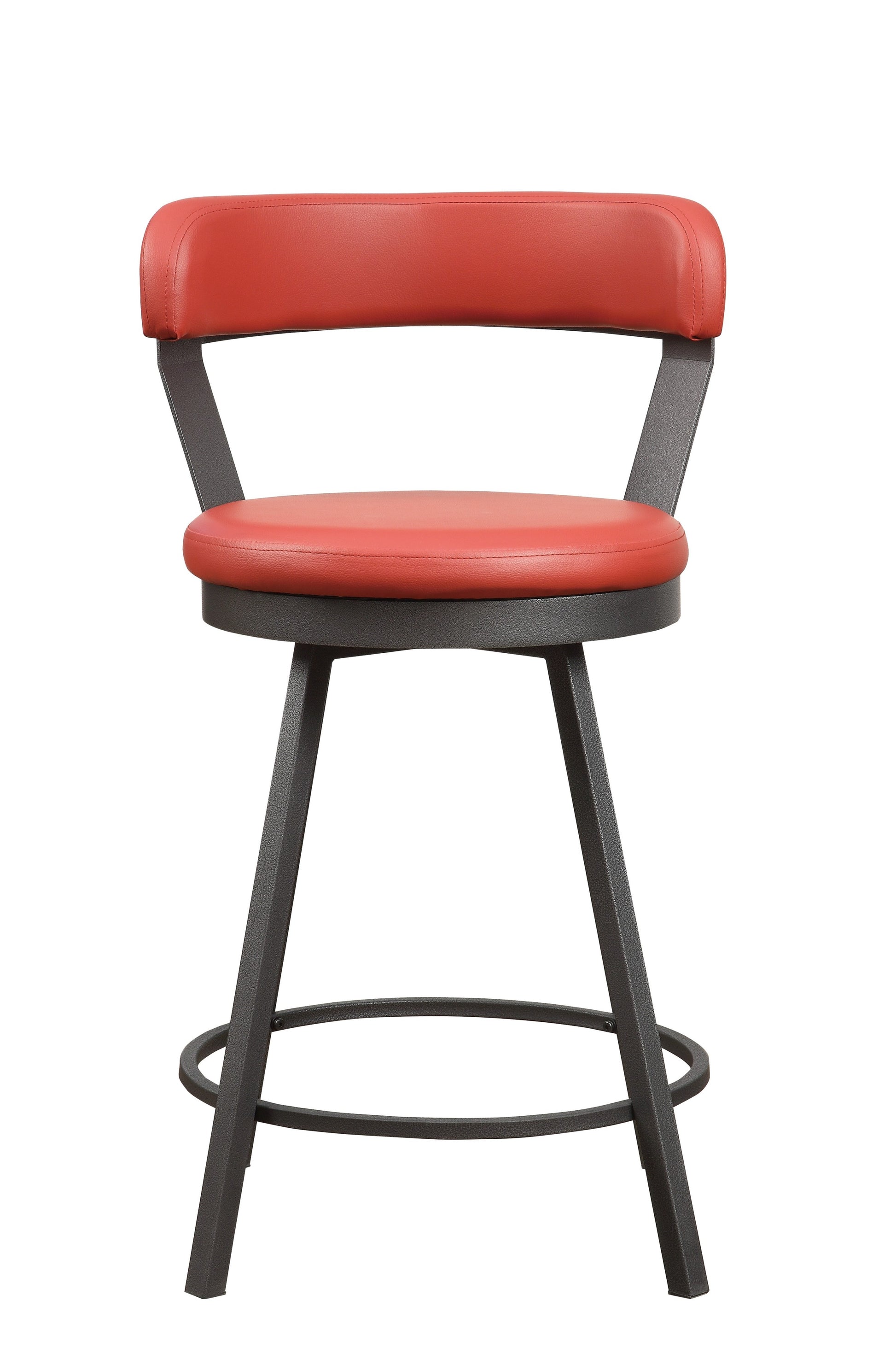 Metal Base 24 Inch Counter Height Chairs Set Of 2Pc Red Seat 360 Degree Swivel Faux Leather Upholstered Dining Room Furniture Red Dining Room Casual Metal