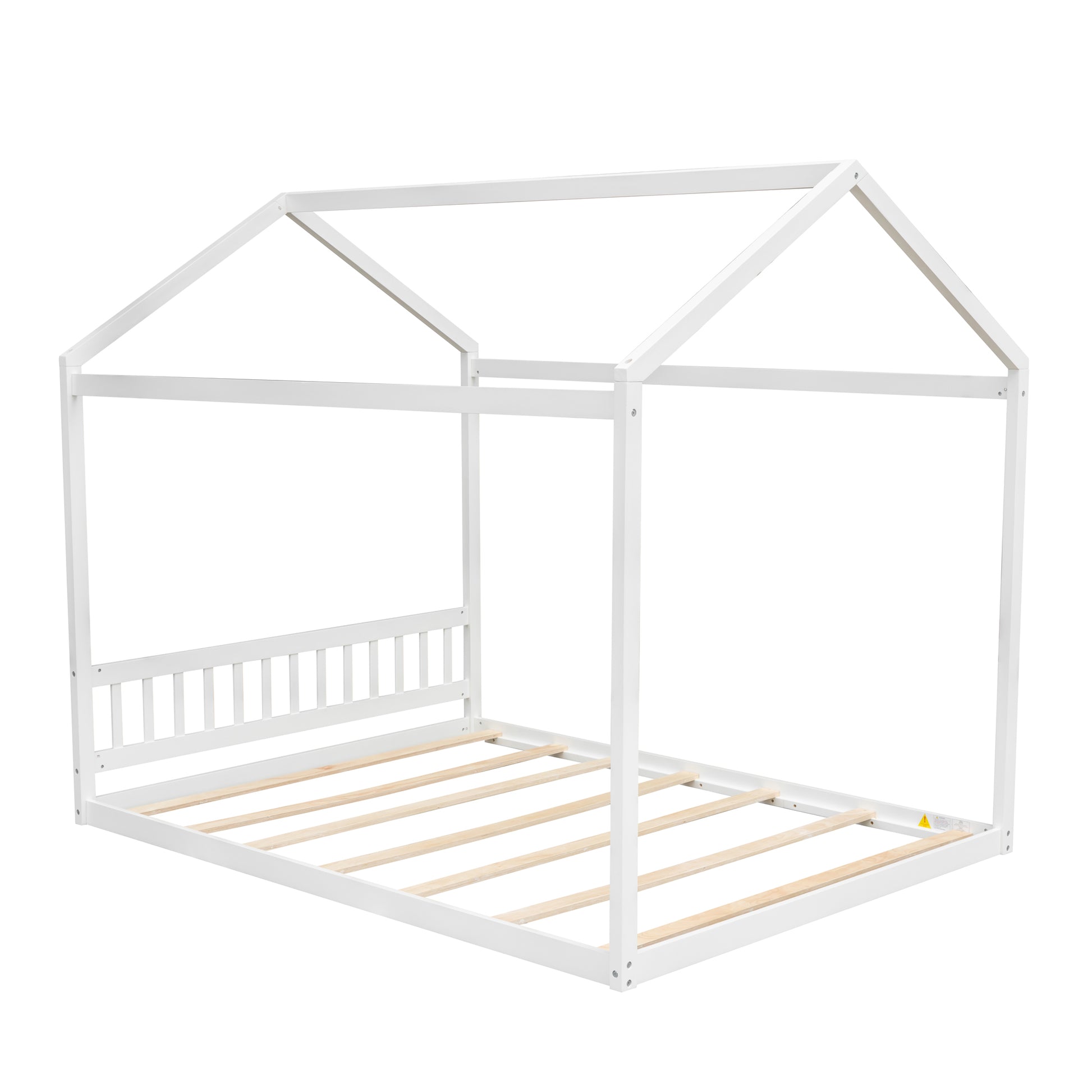 Queen Size Wooden House Bed With Headboard,White White Pine