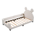 Twin Size Upholstered Daybed With Carton Ears Shaped Headboard, White White Pu Leather