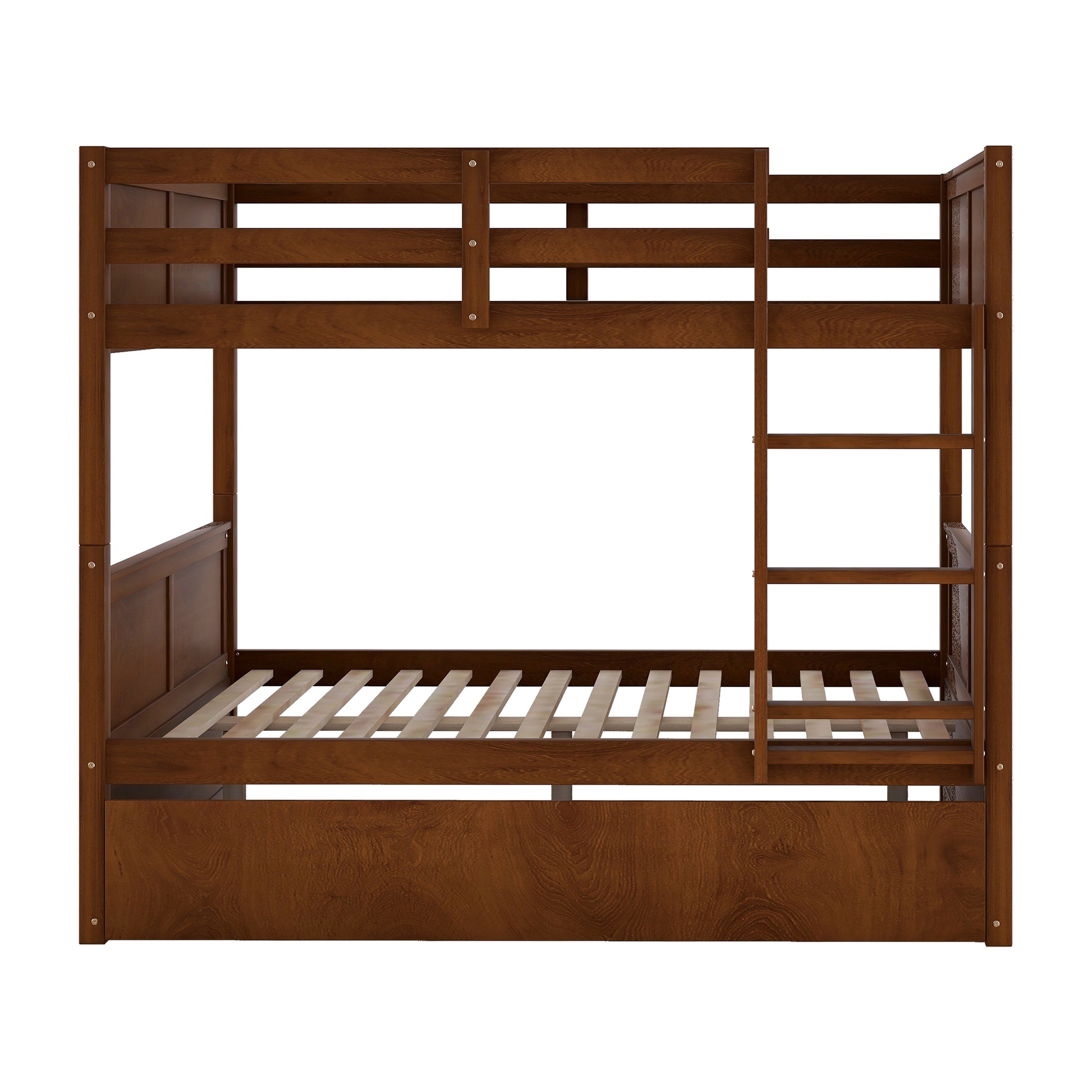 Full Over Full Bunk Bed With Twin Size Trundle, Walnut Old Sku: Lp000250Aal Full Walnut Solid Wood