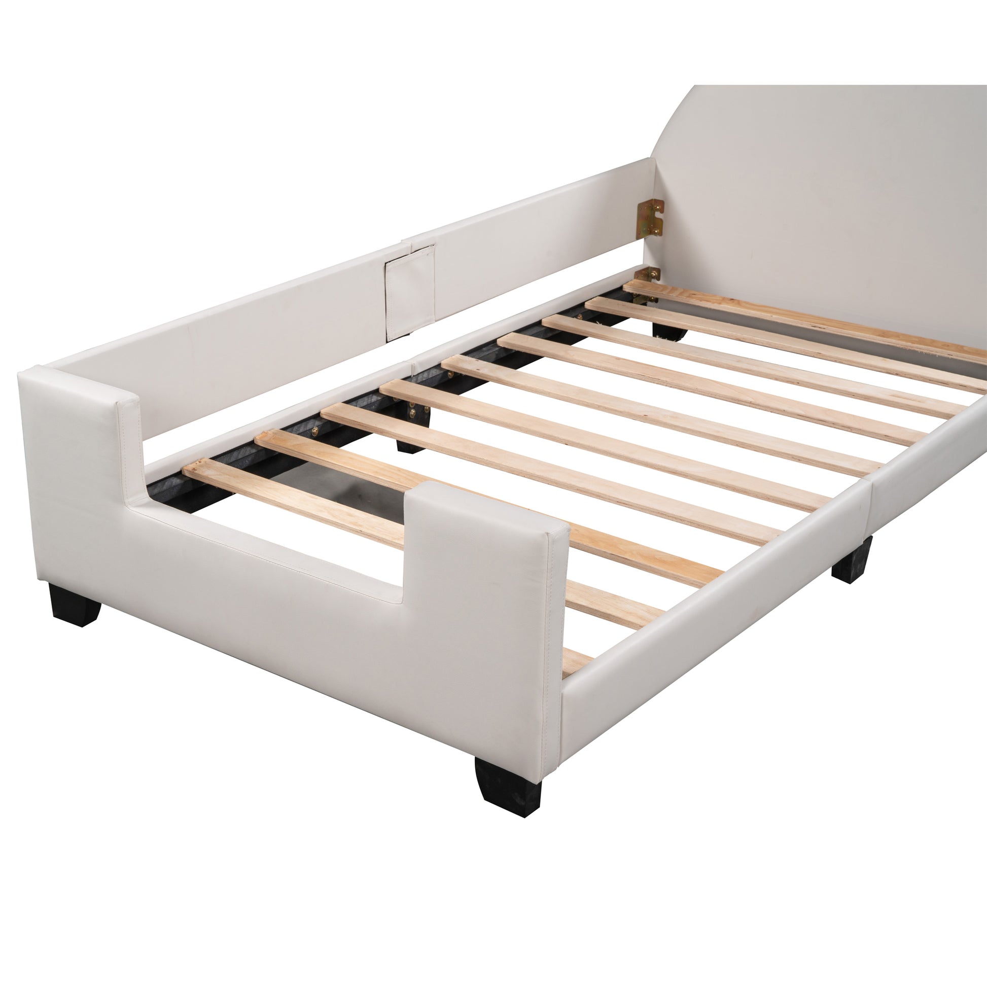 Twin Size Upholstered Daybed With Carton Ears Shaped Headboard, White White Pu Leather