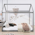 Queen Size Wooden House Bed With Headboard,Gray Gray Pine