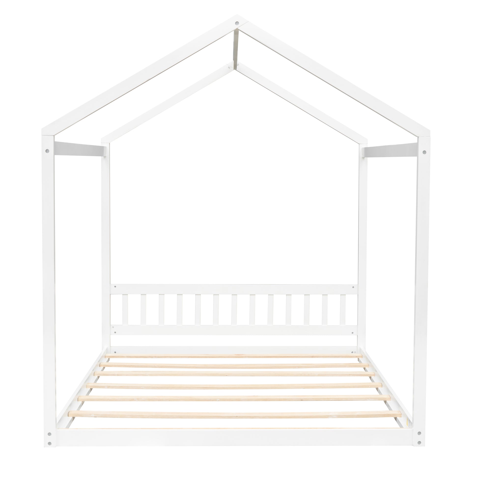 Queen Size Wooden House Bed With Headboard,White White Pine