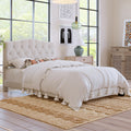 Upholstered Platform Bed With Saddle Curved Headboard And Diamond Tufted Details, Full, Beige Beige Linen