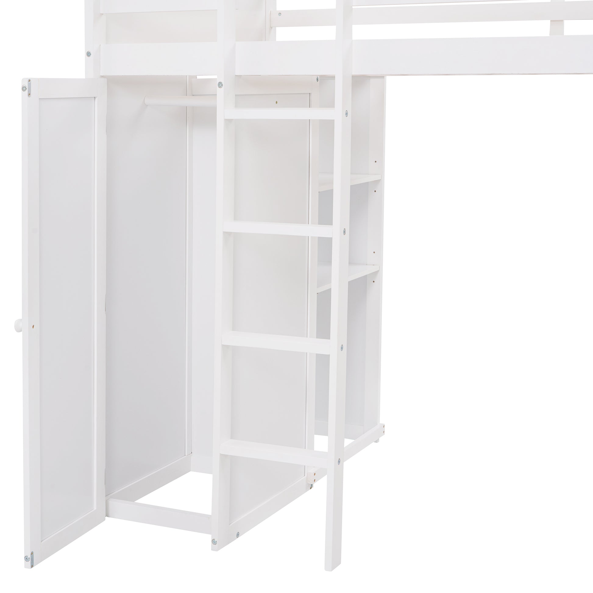 Twin Size Loft Bed With A Stand Alone Bed, Shelves,Desk,And Wardrobe White White Solid Wood