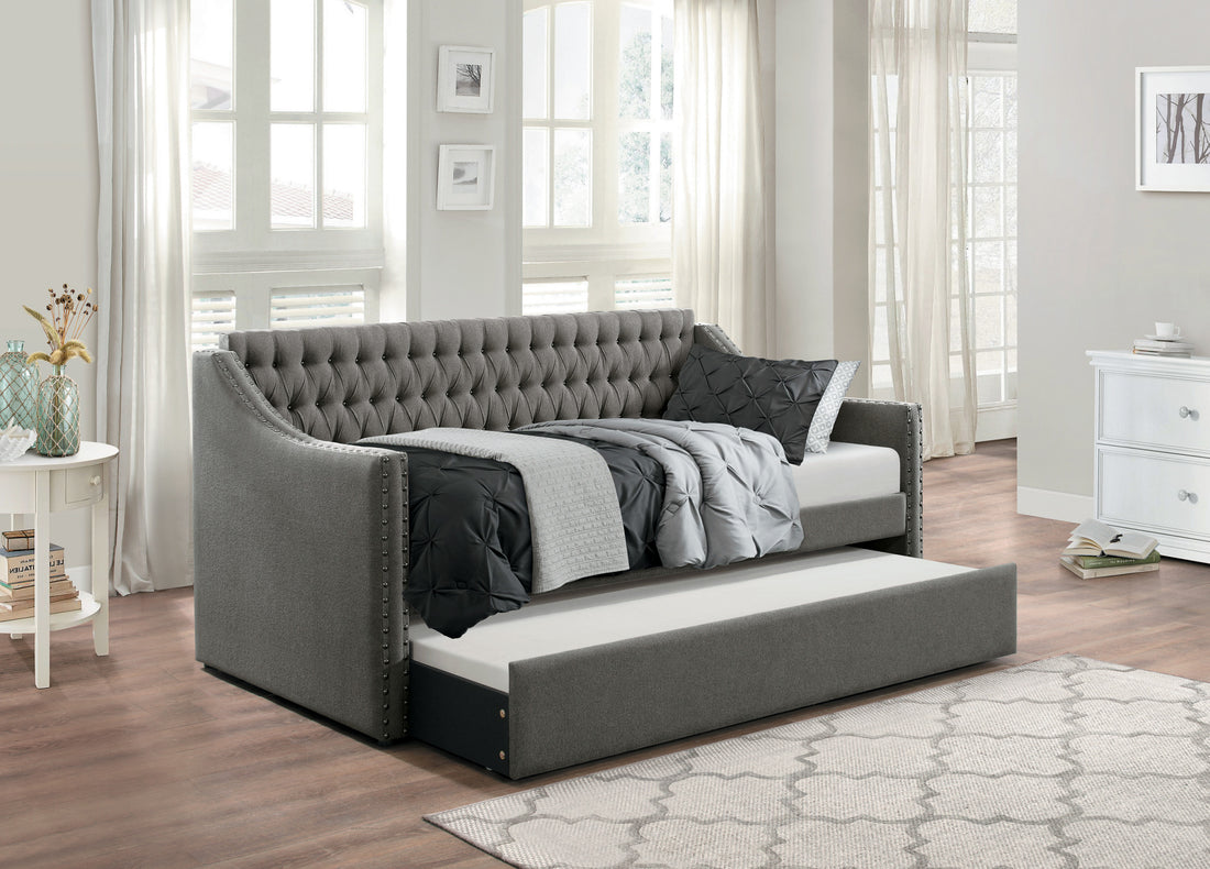 Modern Design Dark Gray Fabric Upholstered 1Pc Sofa Bed W Trundle Button Tufted Detail Trim Day Bed Box Spring Not Required Dark Gray Wood Bedroom Modern,Traditional Wood