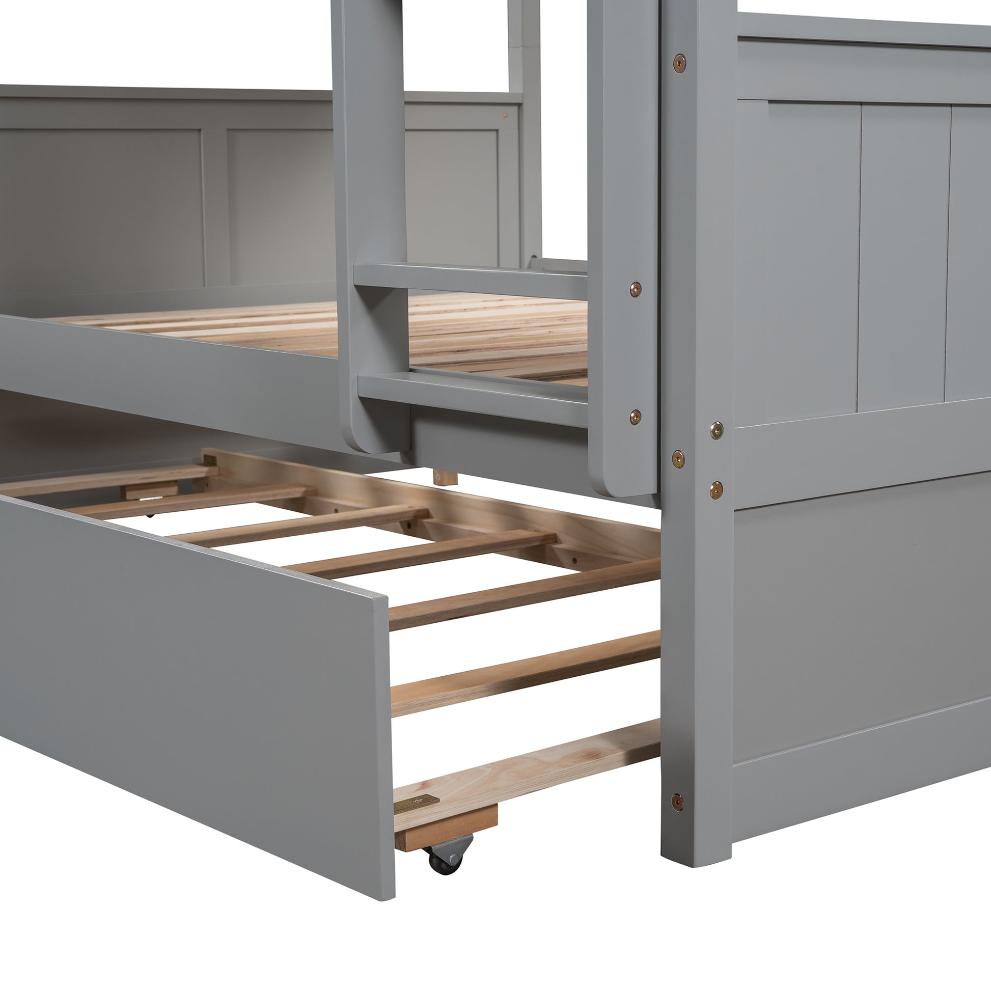 Full Over Full Bunk Bed With Twin Size Trundle, Gray Old Sku: Lp000250Aae Full Gray Solid Wood