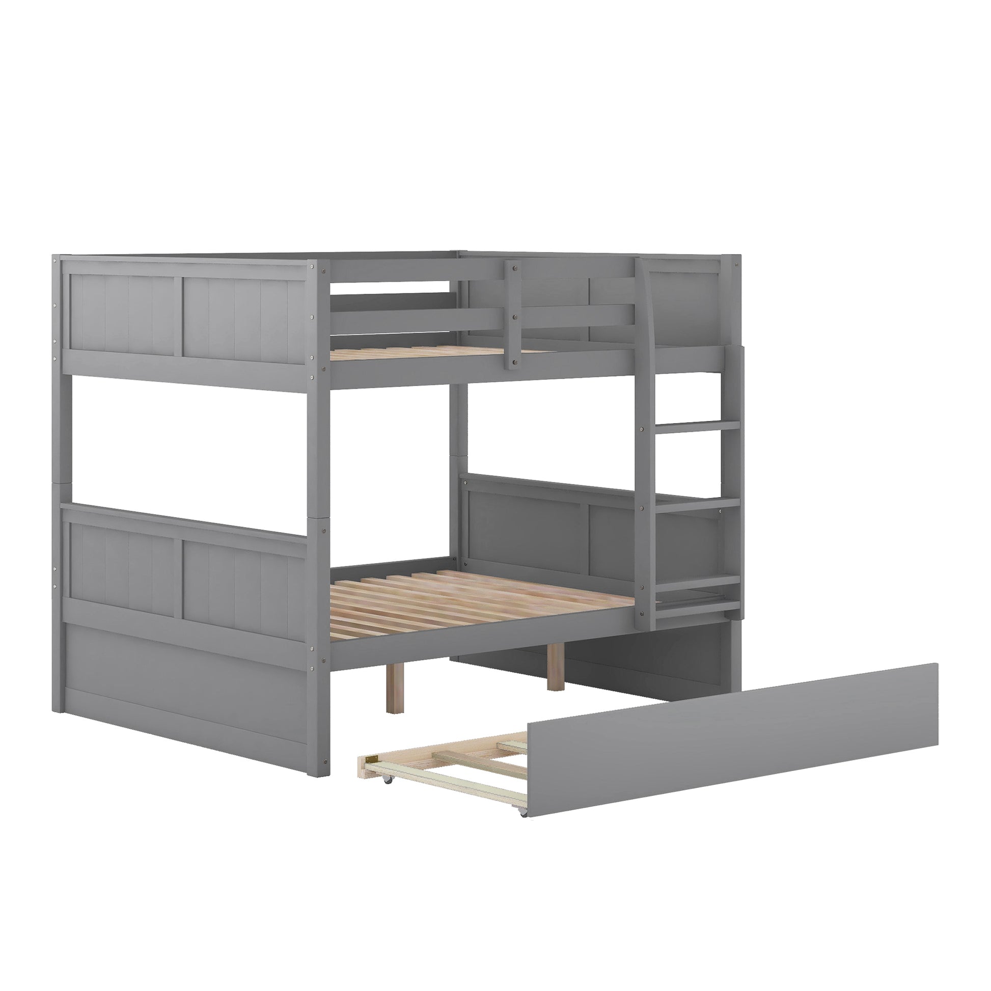 Full Over Full Bunk Bed With Twin Size Trundle, Gray Old Sku: Lp000250Aae Full Gray Solid Wood