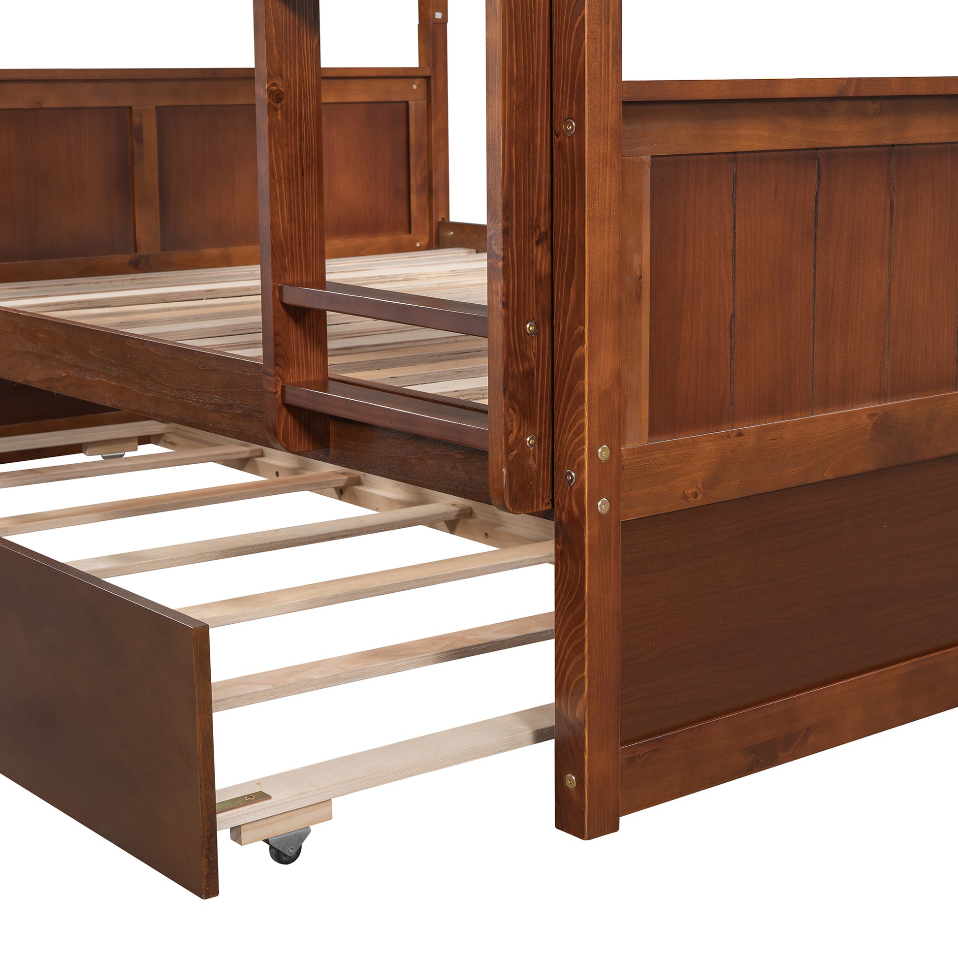 Full Over Full Bunk Bed With Twin Size Trundle, Walnut Old Sku: Lp000250Aal Full Walnut Solid Wood