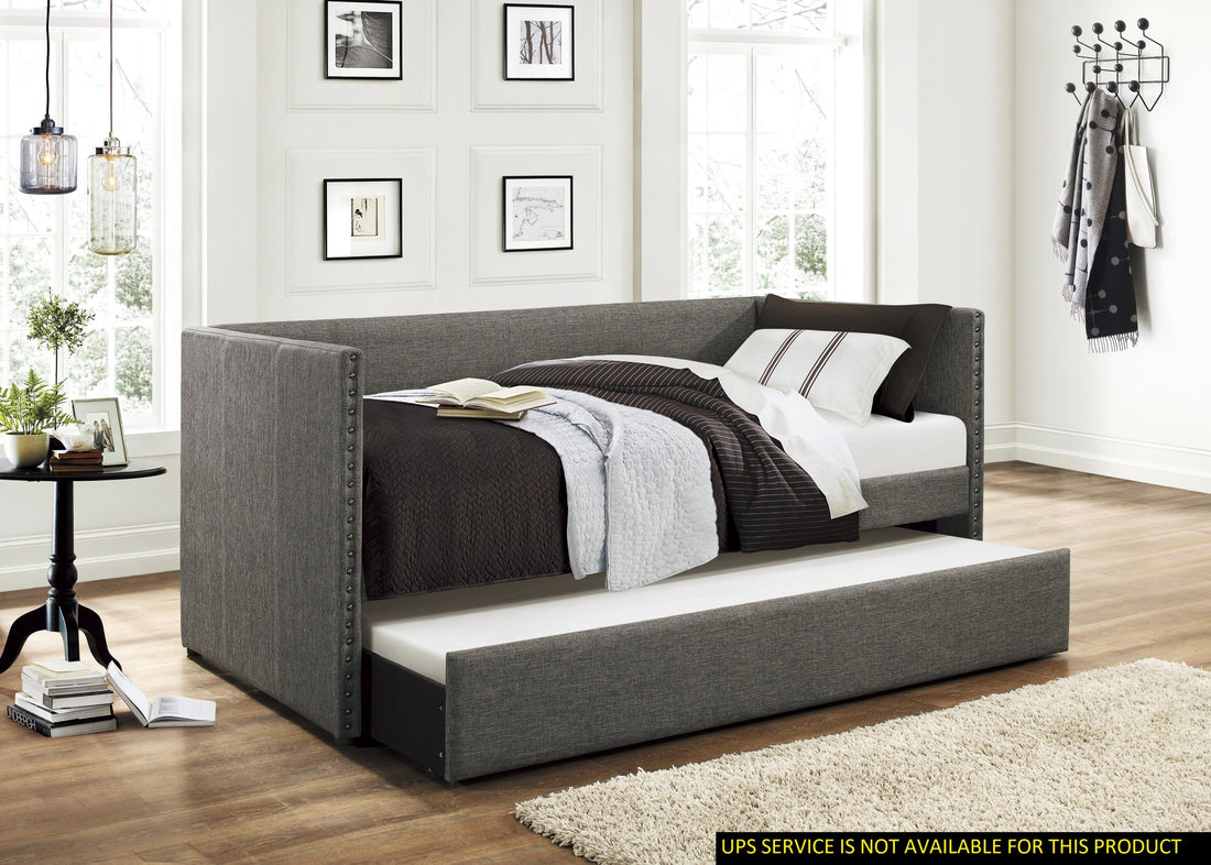 Gray Fabric Upholstered 1Pc Day Bed With Pull Out Trundle Trim Wood Frame Furniture Box Spring Not Required Gray Bedroom Wood