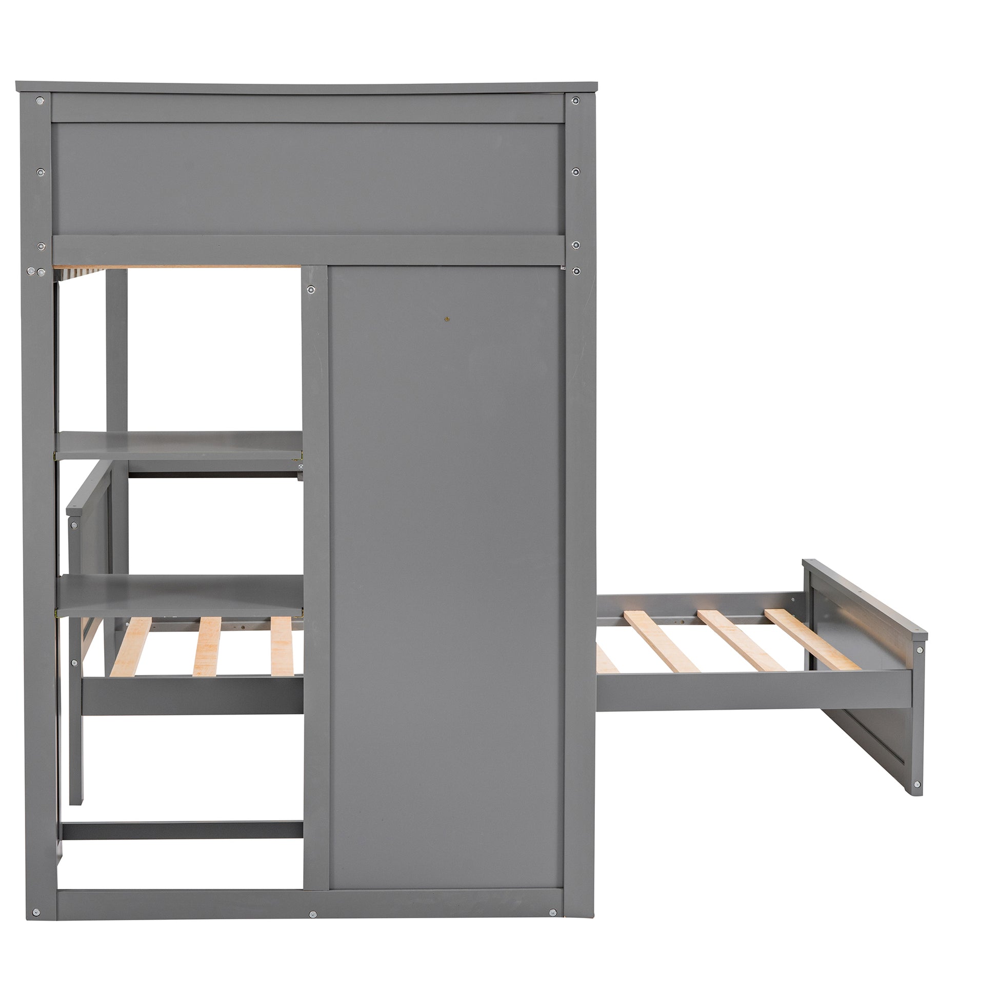 Twin Size Loft Bed With A Stand Alone Bed, Shelves,Desk,And Wardrobe Gray Gray Solid Wood