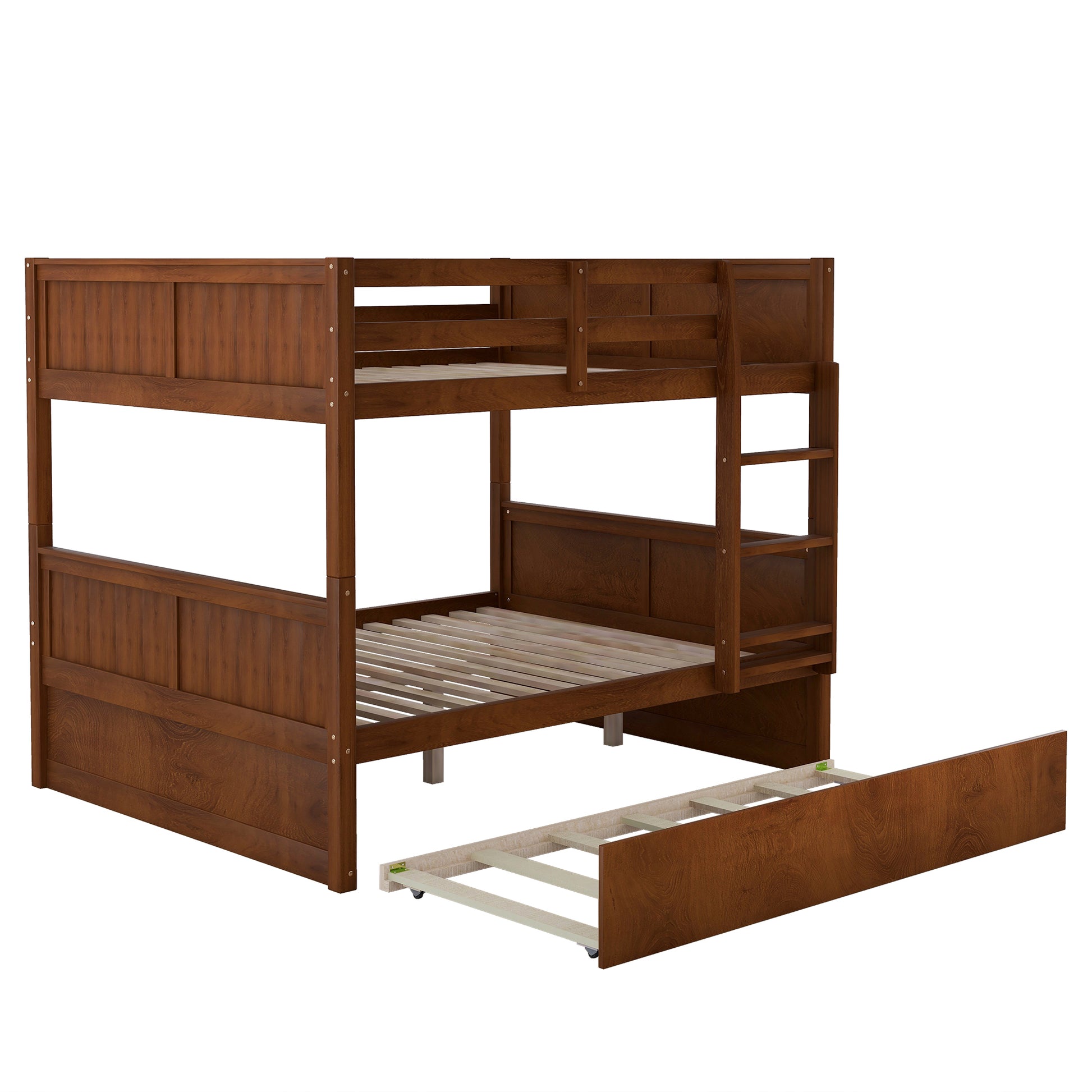 Full Over Full Bunk Bed With Twin Size Trundle, Walnut Old Sku: Lp000250Aal Full Walnut Solid Wood