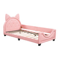 Twin Size Upholstered Daybed With Carton Ears Shaped Headboard, Pink Pink Pu Leather