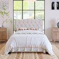 Upholstered Platform Bed With Saddle Curved Headboard And Diamond Tufted Details, Full, Beige Beige Linen