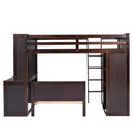 Twin Size Loft Bed With A Stand Alone Bed, Shelves,Desk,And Wardrobe Espresso Espresso Solid Wood