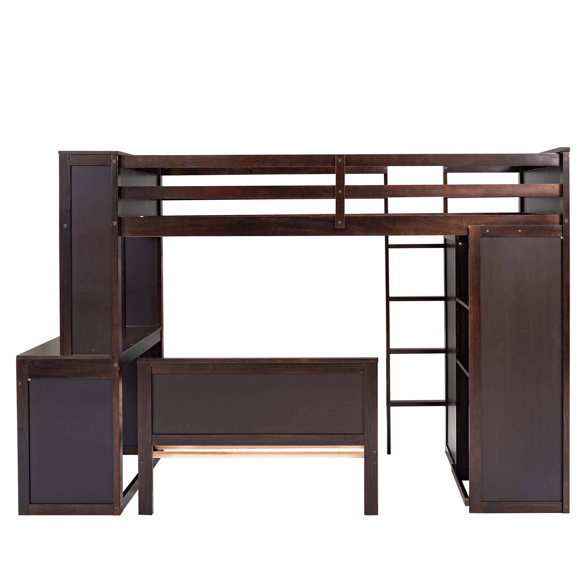 Twin Size Loft Bed With A Stand Alone Bed, Shelves,Desk,And Wardrobe Espresso Espresso Solid Wood