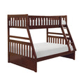 Transitional Dark Cherry Finish Youth Bedroom Furniture 1Pc Twin Full Bunk Bed Pine Veneer Wooden Furniture Cherry Wood Bedroom Traditional Bunk Wood