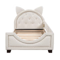 Twin Size Upholstered Daybed With Carton Ears Shaped Headboard, White White Pu Leather