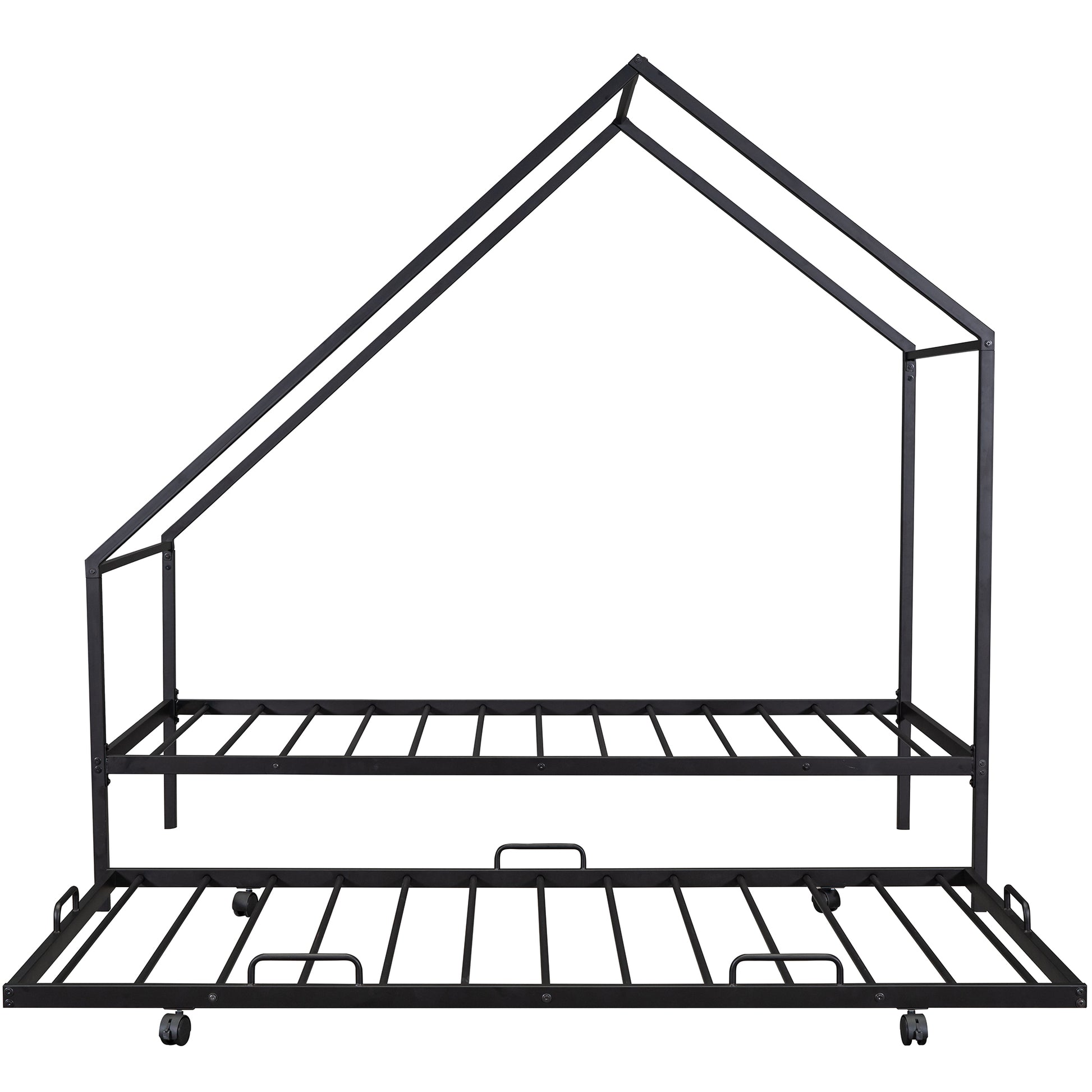 Metal House Bed With Trundle, Twin Size House Bed Black Black Metal