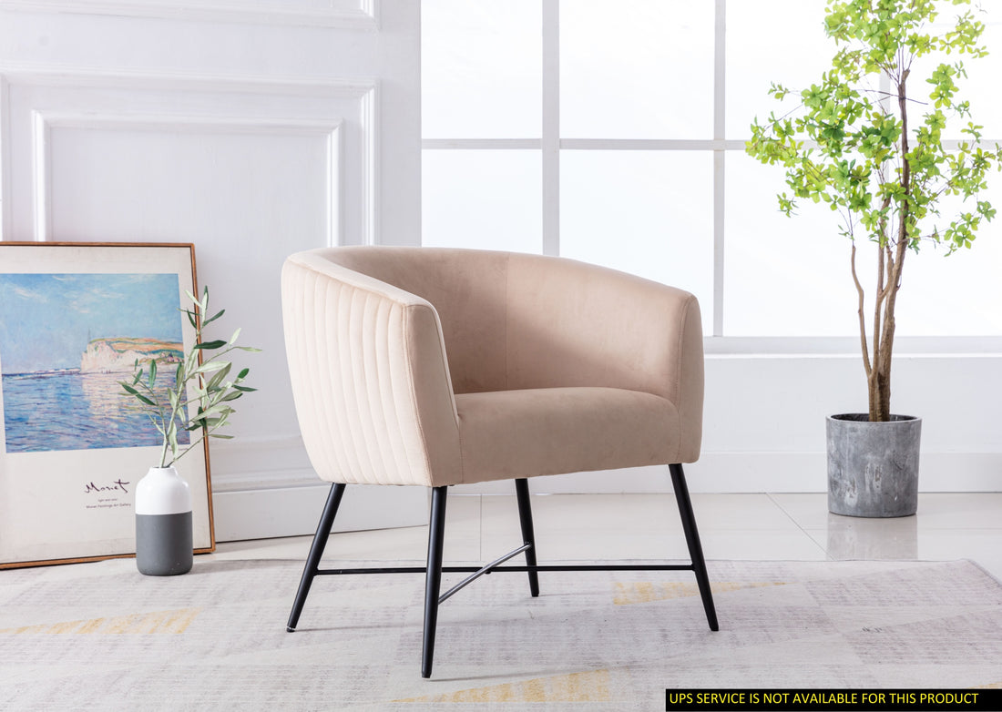 Luxurious Design 1Pc Accent Chair Beige Velvet Clean Line Design Fabric Upholstered Metal Legs Stylish Living Room Furniture Beige Primary Living Space Modern Fabric
