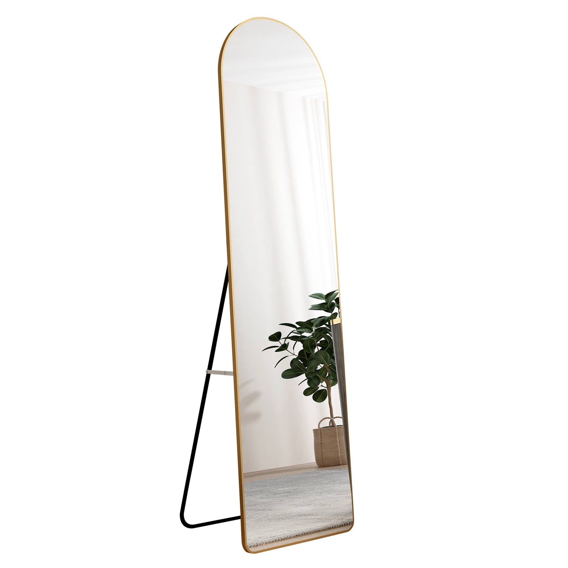 The Third Generation Floor Mounted Full Length Rearview Mirror. Aluminum Alloy Metal Frame Arched Wall Mirror, Bathroom Makeup Mirror, Clothing Store, Wall Mounted. Gold 60 "*16.5"W115158172 Golden Glass