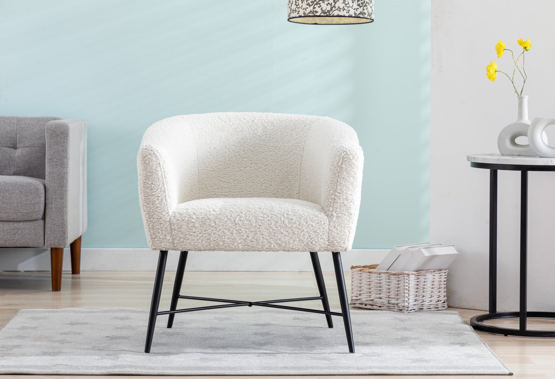 Modern Style 1Pc Accent Chair White Sheep Wool Like Fabric Covered Metal Legs Stylish Living Room Furniture White Primary Living Space Luxury Fabric