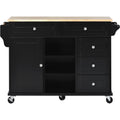 Kitchen Cart With Rubber Wood Desktop Rolling Mobile Kitchen Island With Storage And 5 Draws 53 Inch Length Black Black Mdf