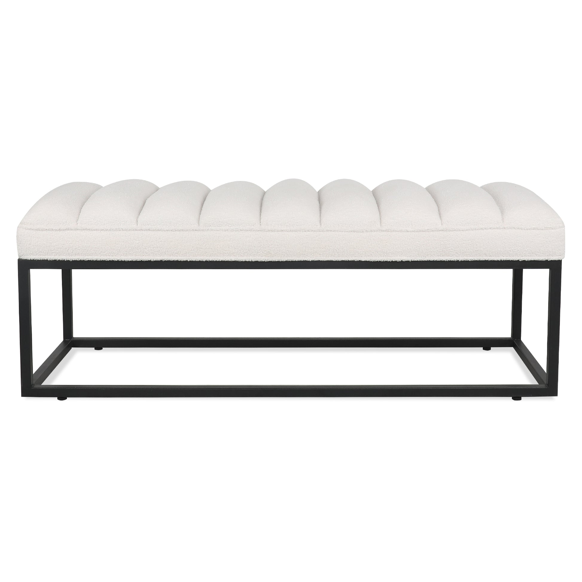 Metal Base Upholstered Bench For Bedroom For Entryway White Velvet