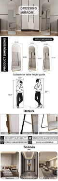 The 1St Generation Of Floor Mounted Full Length Mirrors. Aluminum Alloy Metal Frame Arched Wall Mirror, Bathroom Makeup Mirror, Bedroom Porch, Wall Mounted. Gold 60 