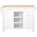 Kitchen Cart With Rubber Wood Desktop Rolling Mobile Kitchen Island With Storage And 5 Draws 53 Inch Length White White Mdf