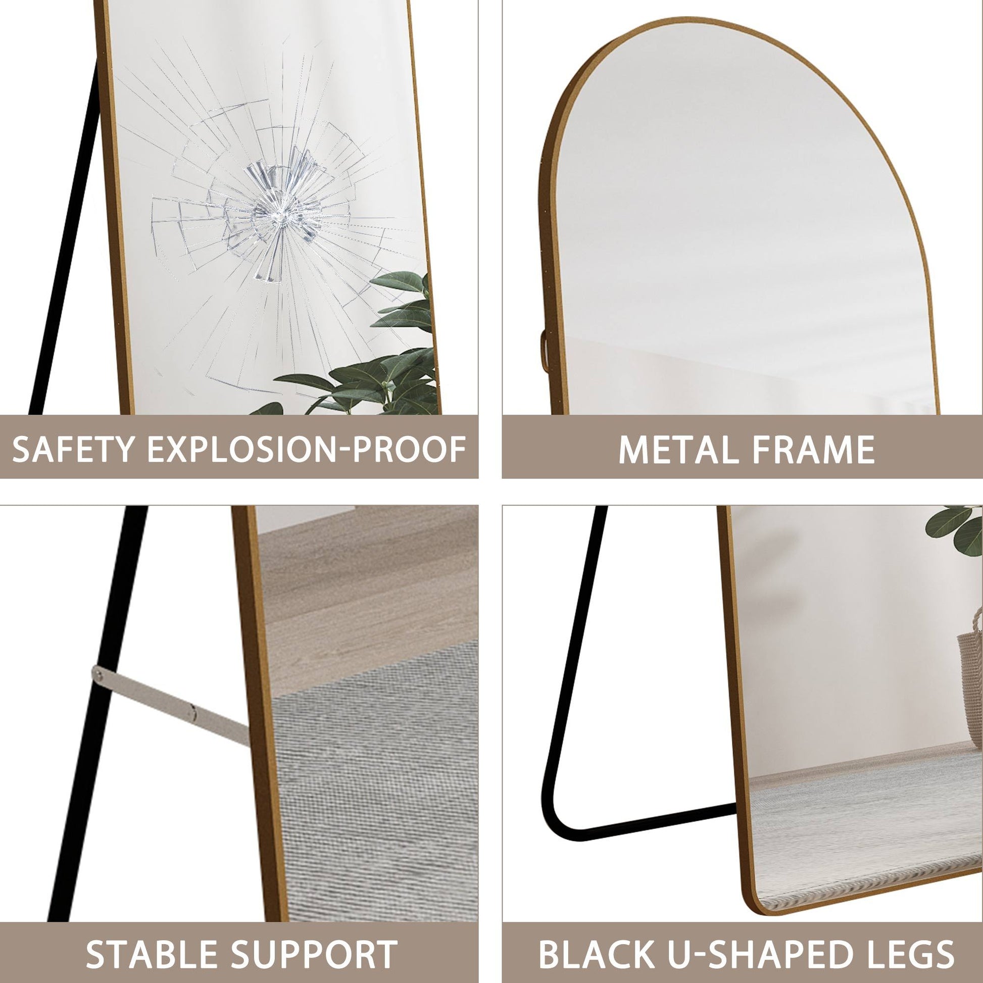 The 1St Generation Of Floor Mounted Full Length Mirrors. Aluminum Alloy Metal Frame Arched Wall Mirror, Bathroom Makeup Mirror, Bedroom Porch, Wall Mounted. Gold 60 "* 16.5"W115158172 Golden Glass
