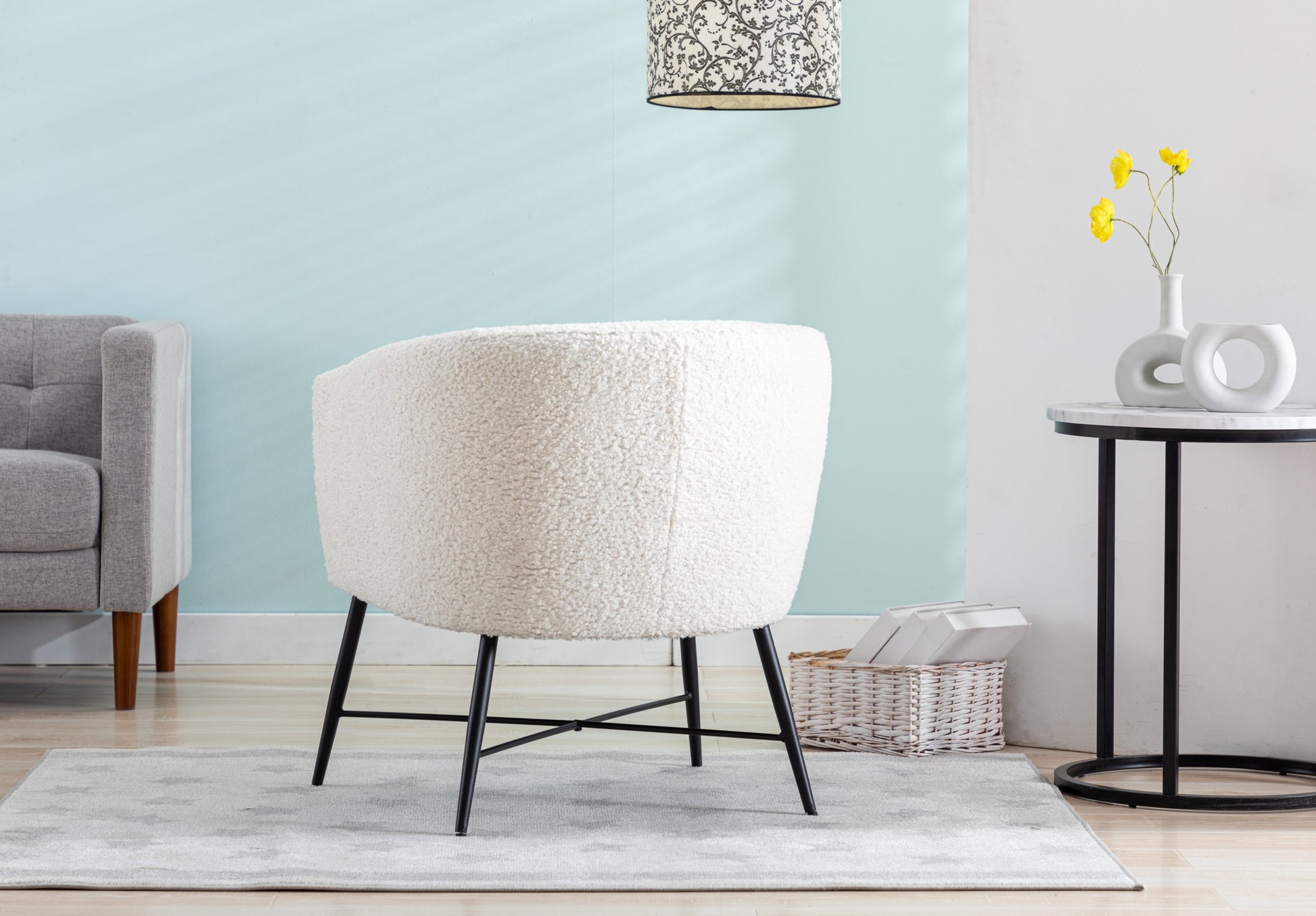 Modern Style 1Pc Accent Chair White Sheep Wool Like Fabric Covered Metal Legs Stylish Living Room Furniture White Primary Living Space Luxury Fabric