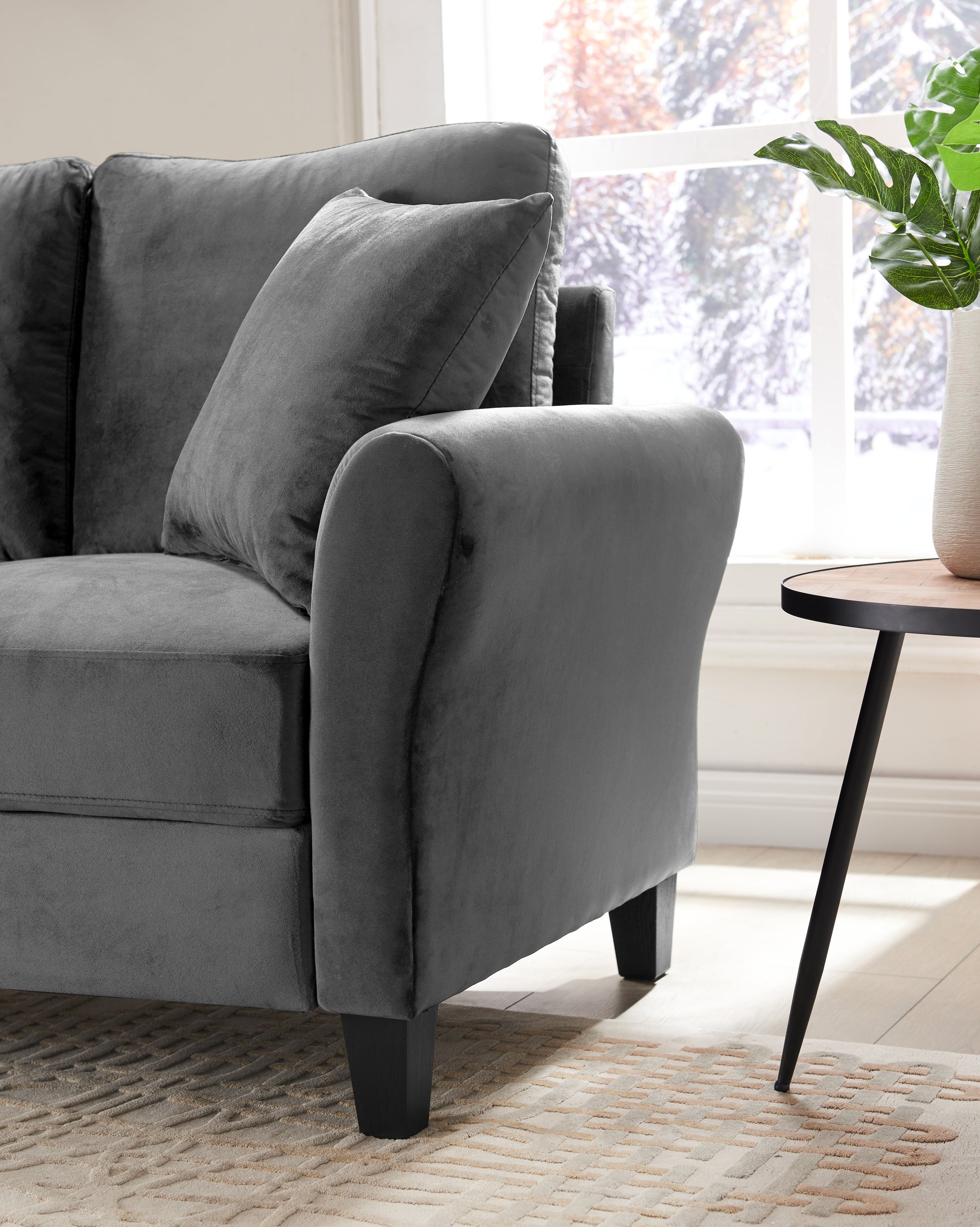 Modern Velvet Couch With 2 Pillow, 78 Inch Width Living Room Furniture, 3 Seater Sofa With Plastic Legs Gray Velvet
