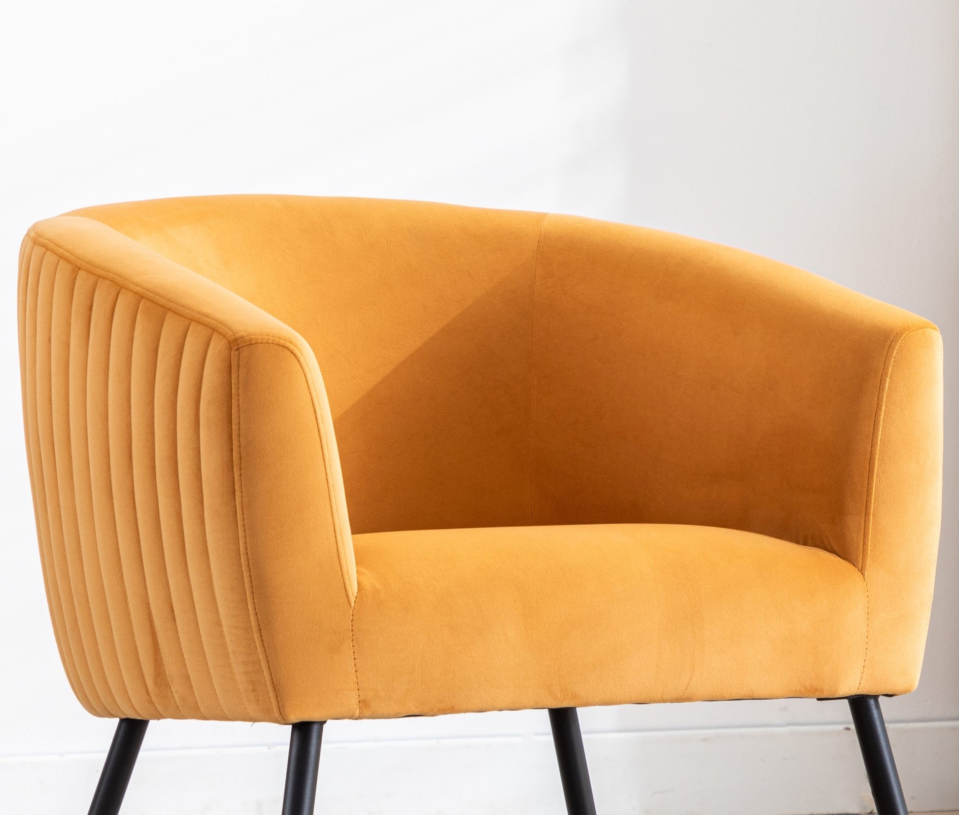 Luxurious Design 1Pc Accent Chair Yellowish Orange Velvet Clean Line Design Fabric Upholstered Black Metal Legs Stylish Living Room Furniture Yellow Primary Living Space Modern Fabric