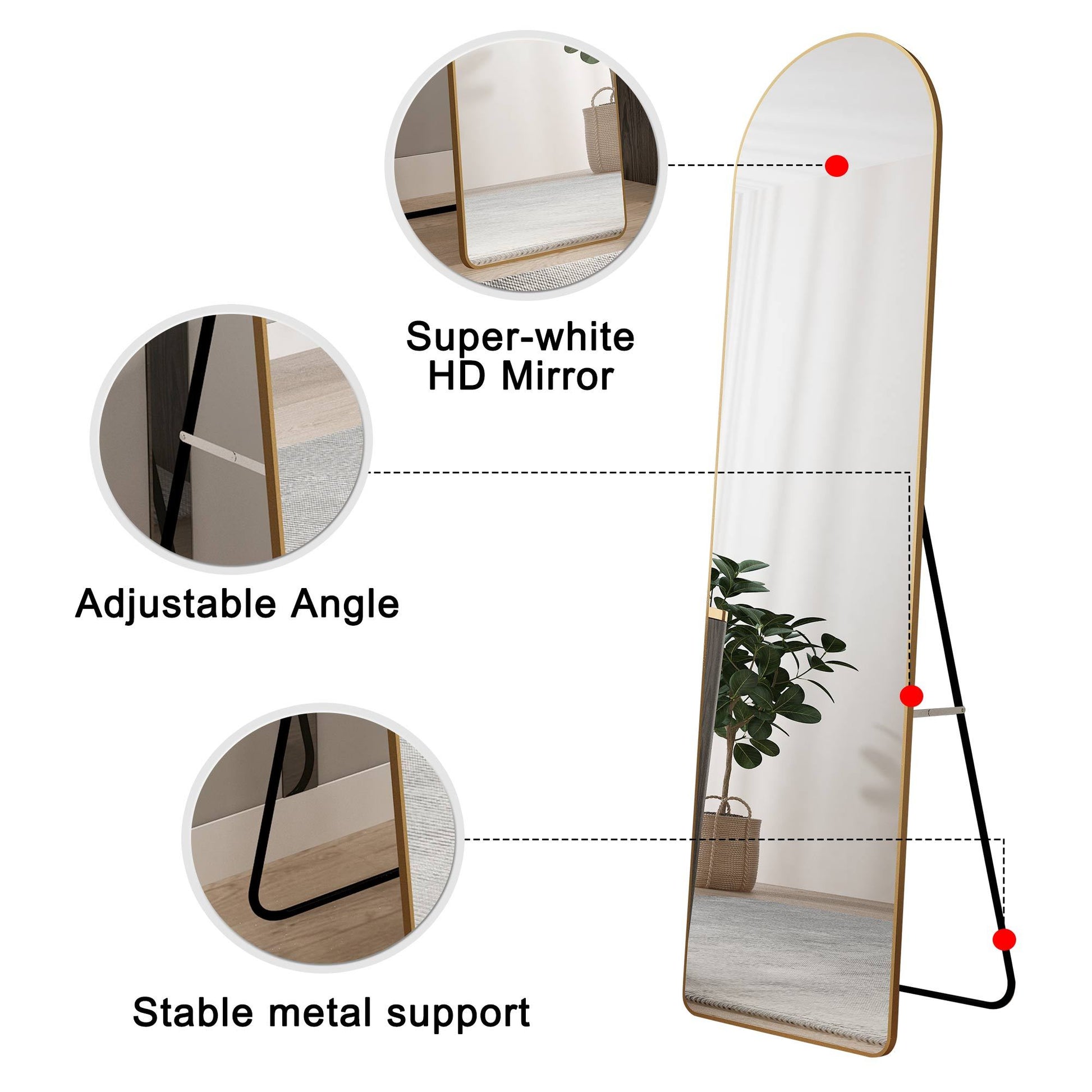The 1St Generation Of Floor Mounted Full Length Mirrors. Aluminum Alloy Metal Frame Arched Wall Mirror, Bathroom Makeup Mirror, Bedroom Porch, Wall Mounted. Gold 60 "* 16.5"W115158172 Golden Glass