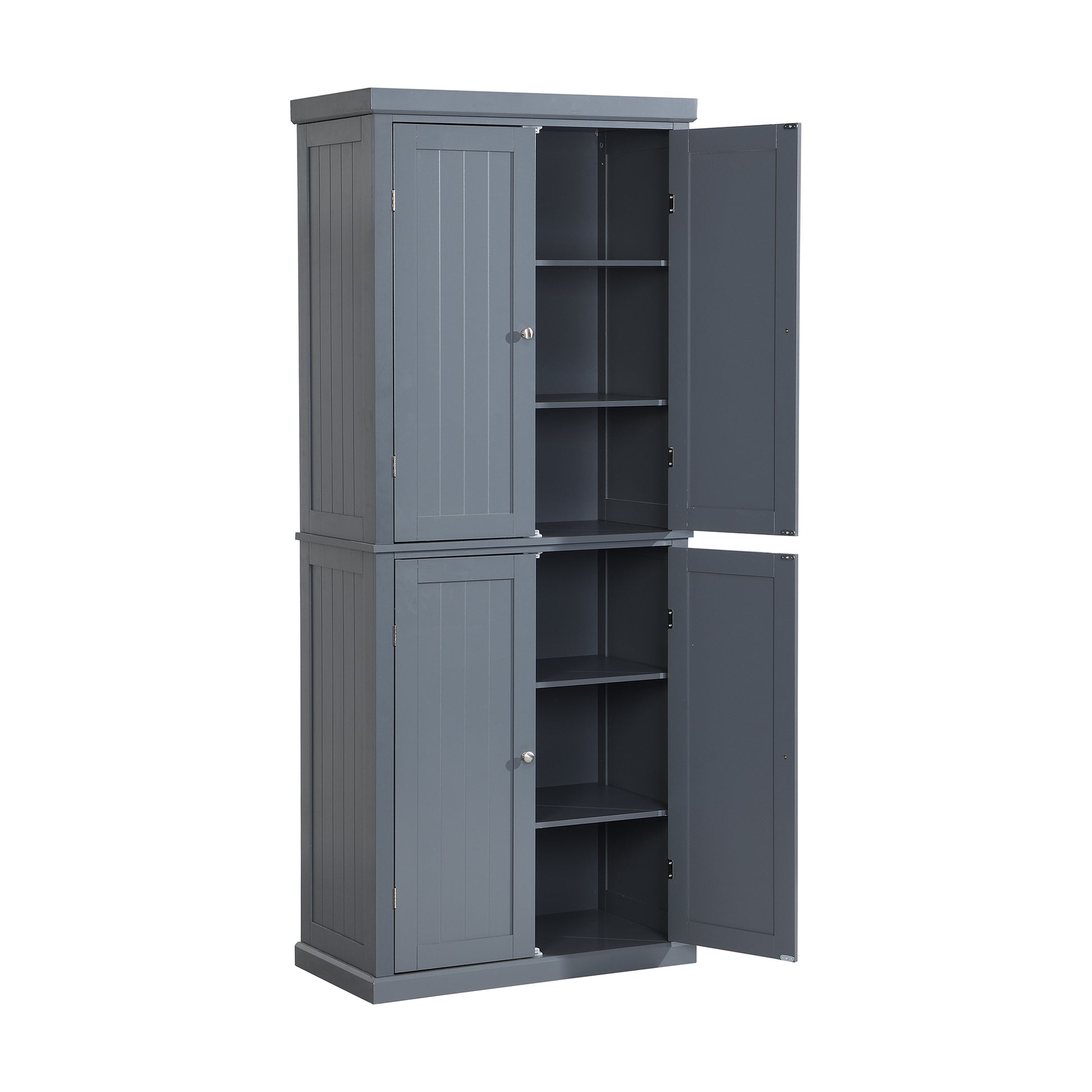 Freestanding Tall Kitchen Pantry, 72.4" Minimalist Kitchen Storage Cabinet Organizer With 4 Doors And Adjustable Shelves,Gray Gray Gray Kitchen Casual Adjustabel Shelves Mdf