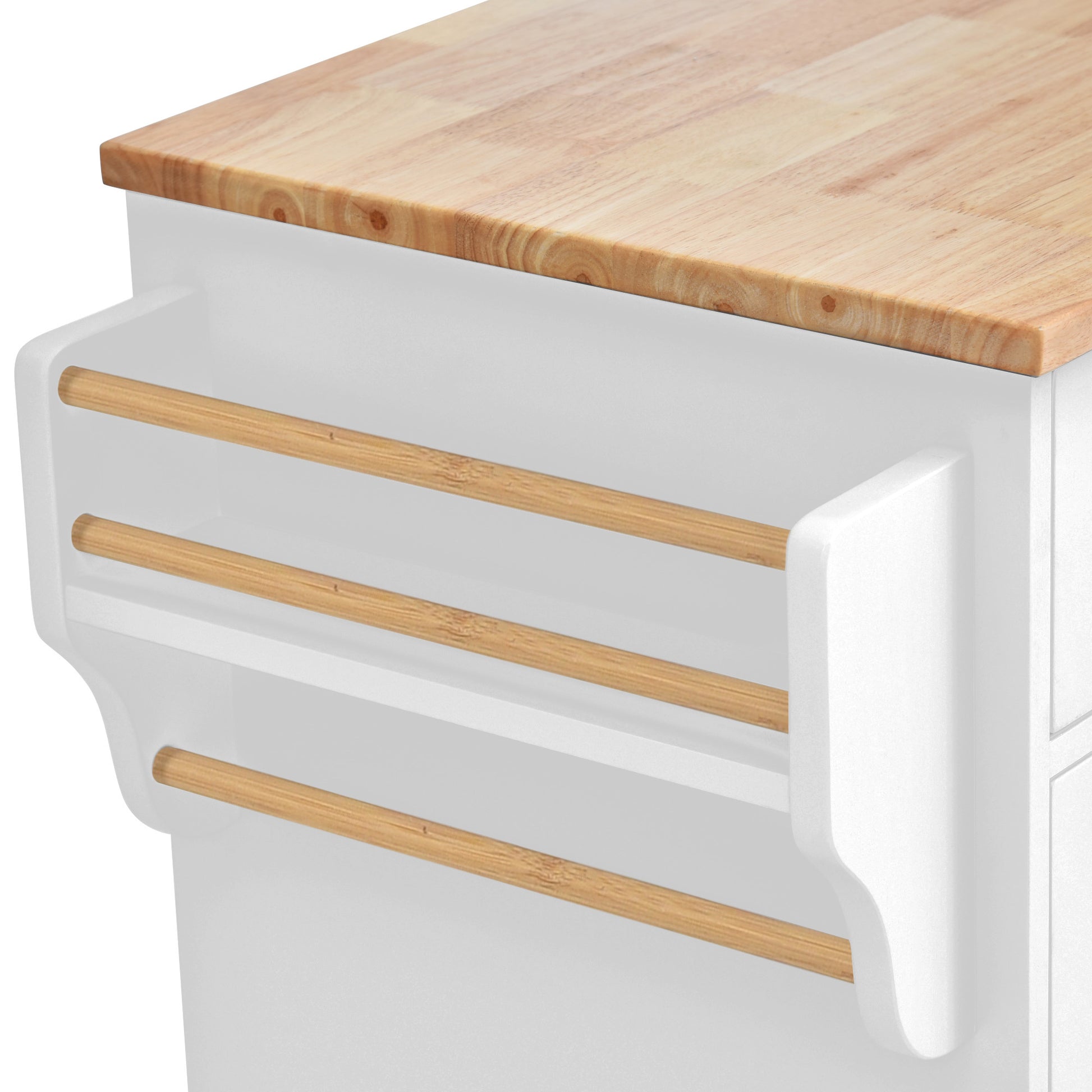 Kitchen Cart With Rubber Wood Desktop Rolling Mobile Kitchen Island With Storage And 5 Draws 53 Inch Length White White Mdf