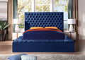 Contemporary Velvet Upholstered Bed With Storage Locker, Deep Button Tufting, Solid Wood Frame, High Density Foam, Queen Size Blue Velvet